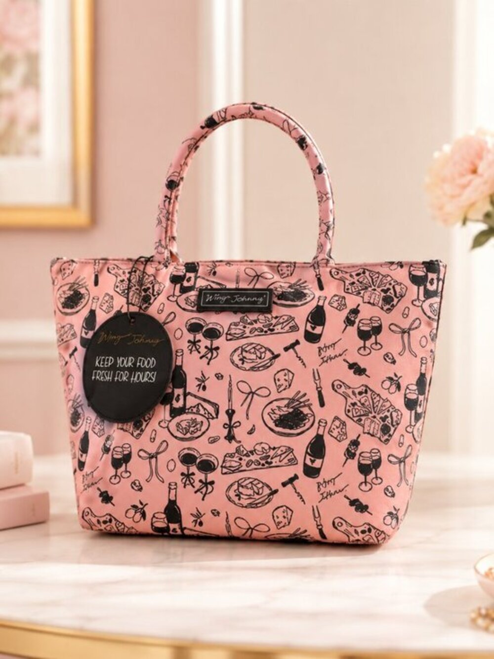 Betsey Johnson Pink Food Print Insulated Lunch Tote Bag Carryall NWT